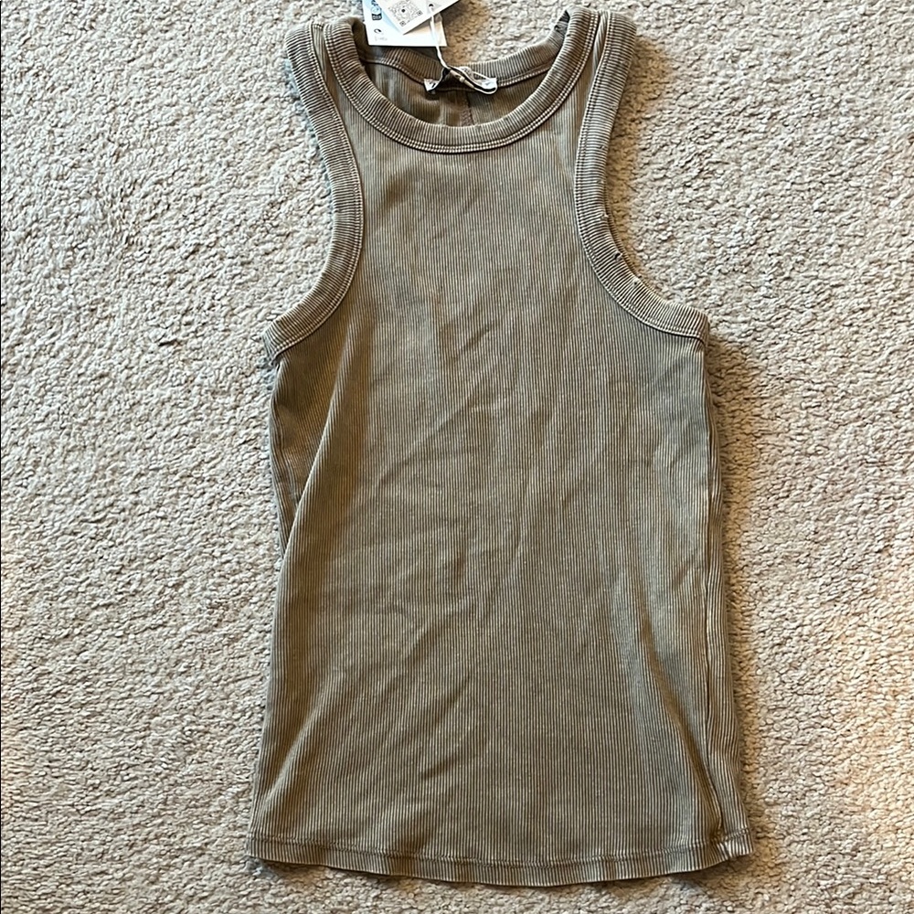 Zara Tan Ribbed Tank Top